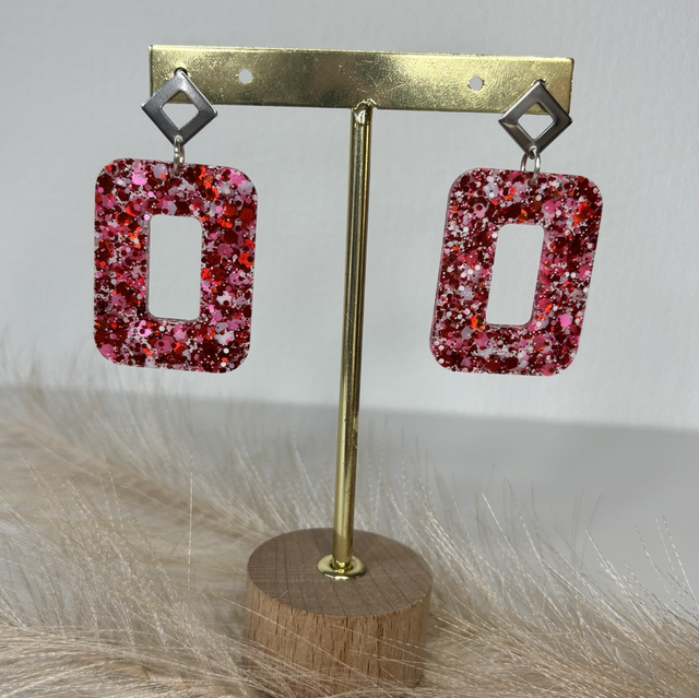 Boucles d’oreilles paillettes rouge et rose