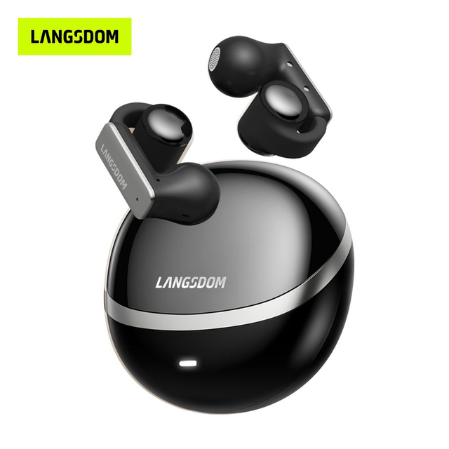 Langsdom TS28 Noir écouteurs Bluetooth sans fil ouverts avec clip d&#039;oreille et contrôle via l&#039;application.