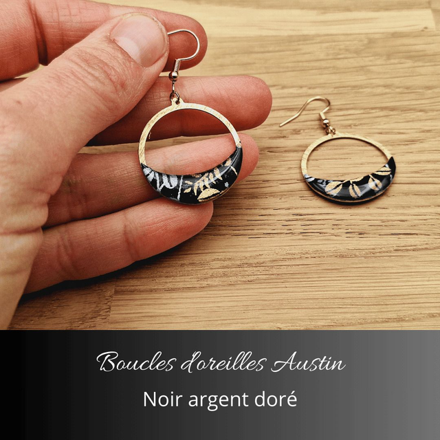 Boucles d&#039;oreilles Austin n°1 - Noir, argent, or