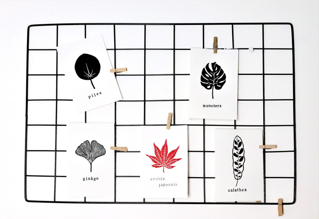 Linogravure A6 feuille de Pilea