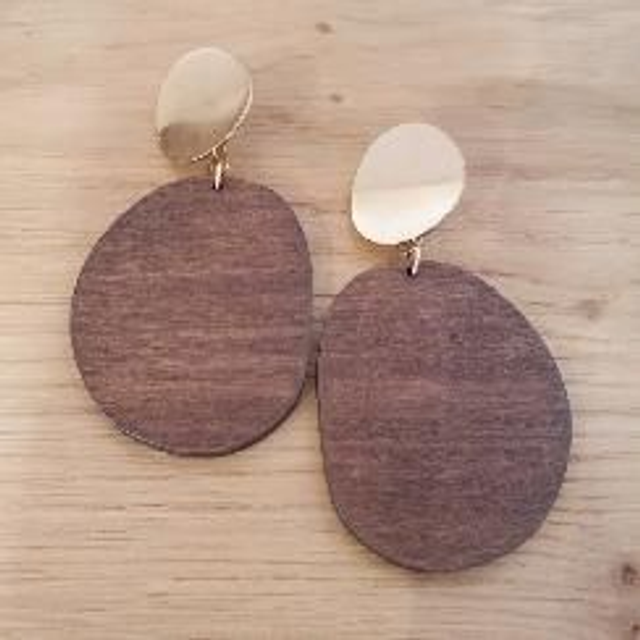 Ohrringe rund Holz/Gold 