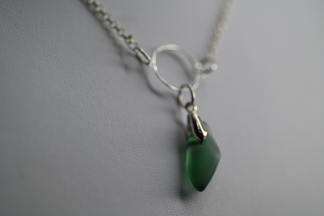 Green seaglass 925 silver necklace 