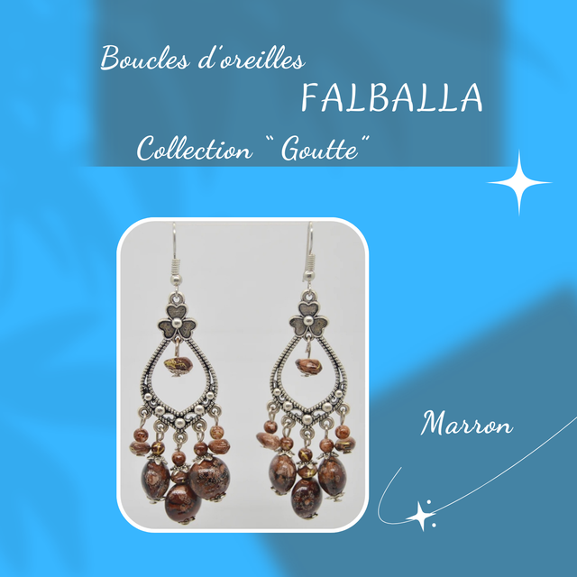 Boucles d&#039;oreilles FALBALLA - Collection Goutte - Marron