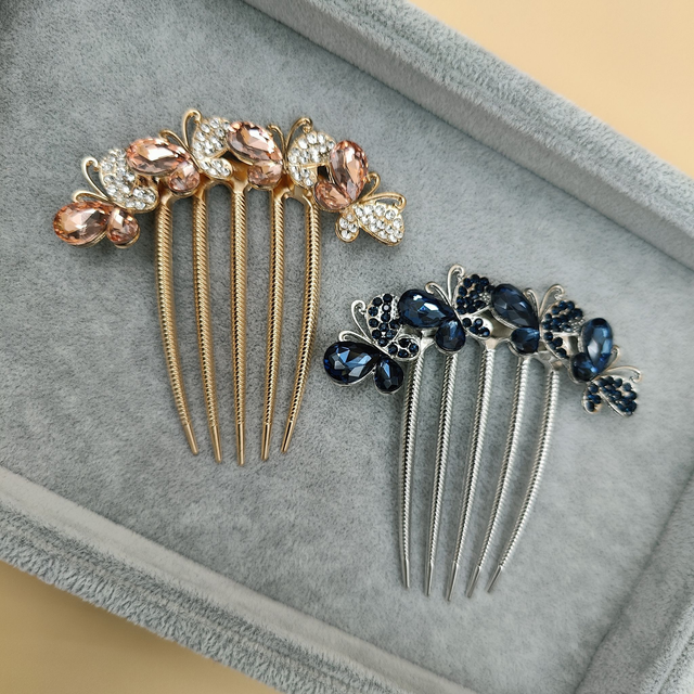 Grand peigne design papillon bleue ou rose or