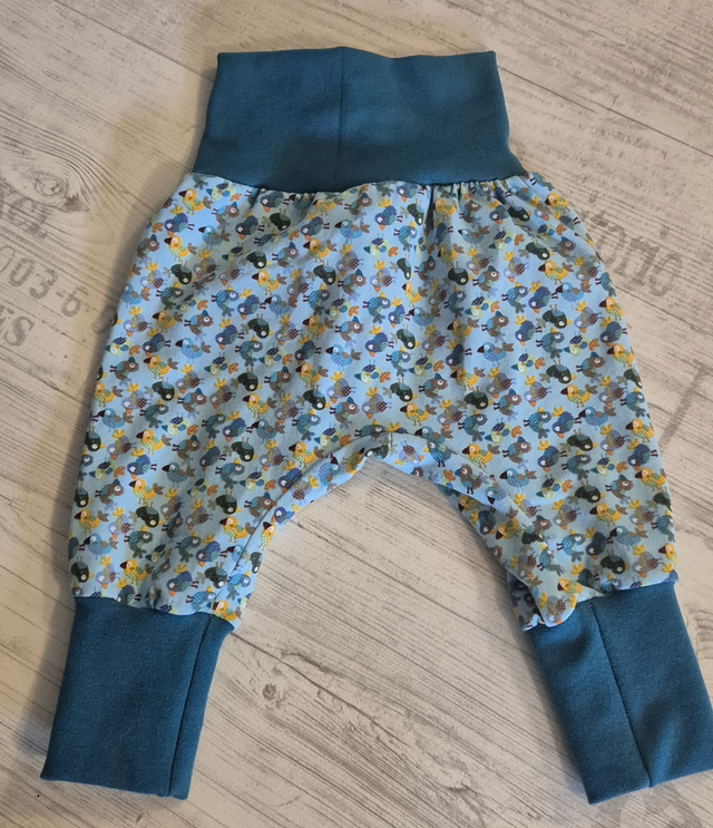Baby-Pumphose, Mitwachshose Vögel blau, #74