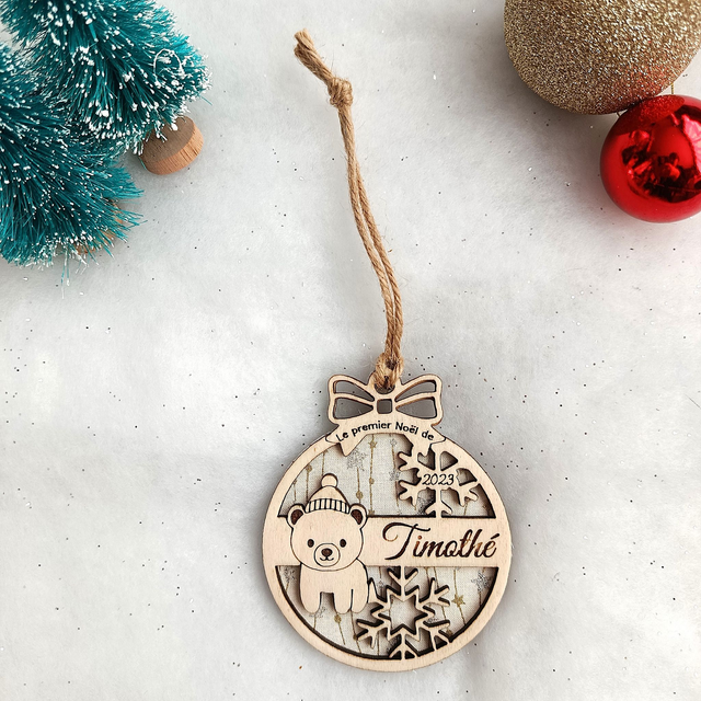 Boule de Noël personnalisée "Premier Noël" - Petit ourson