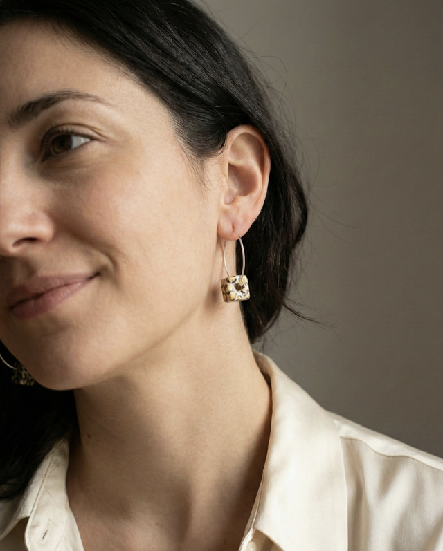 Square Animal Print Loop Ceramic Earrings - Yellow/Black