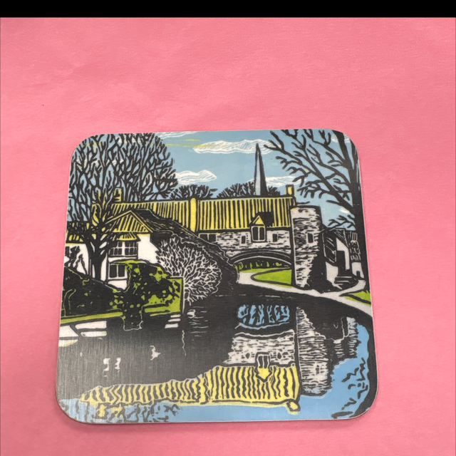 Pulls ferry Norwich colour coaster linocut lain 