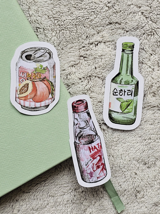 Pack de 3 stickers "Boissons asiatiques" journaling