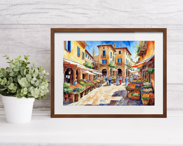Photo encadrée de marché méditerranéen – Tirage d’art qualité musée sous verre acrylique