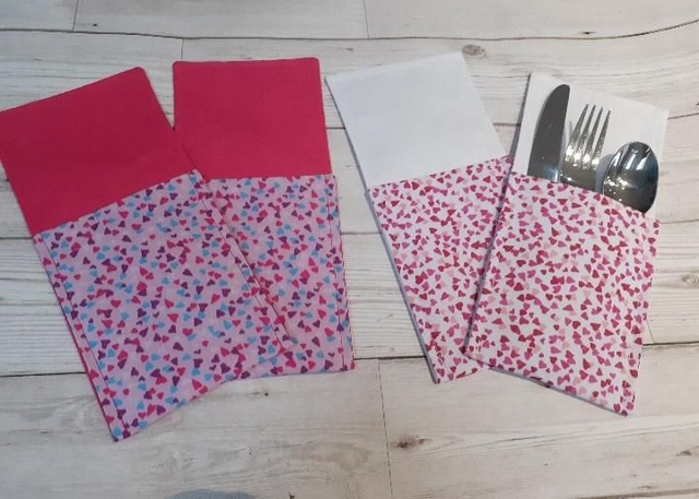 Pink Love Hearts cutlery holders Pair, Cutlery Pouches, Home Decor, Valentines Day, Valentines Gift, Love, Dinner table