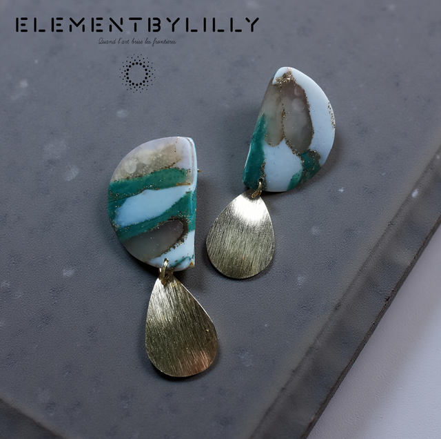 Boucles d&#039;oreilles &quot;marbre doré&quot;