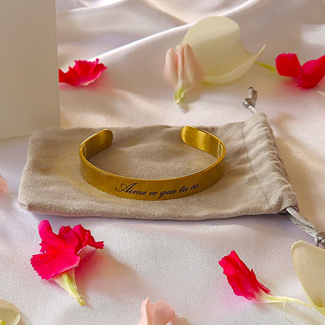 Manchette acier inoxydable doré avec gravure personnalisée