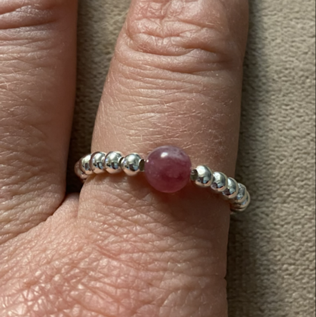 Mini bead ring with lepidolite bead