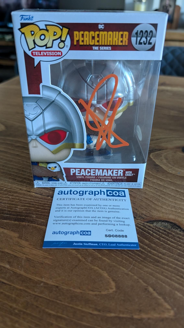 Funko Pop DC Peacemaker with Eagly 1232 Signed by John Cena with ACOA