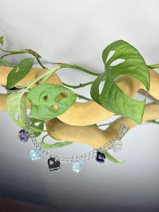 Bracelet en fluorite et son pendentif coeur