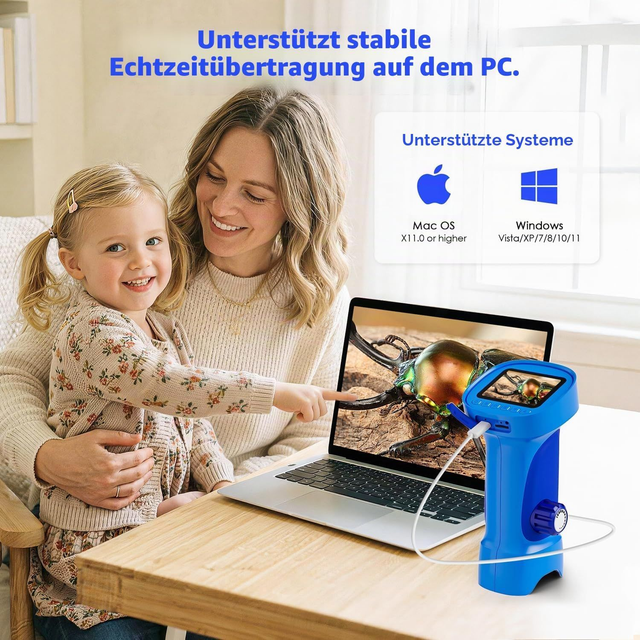 Digitales Kindermikroskop mit Bildschirm – Blau - 1000X Taschenmikroskop