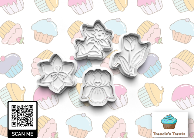 Daffodil, Tulip, Lillie &amp; Iris Fondant/cookie stamp with matching cutter 