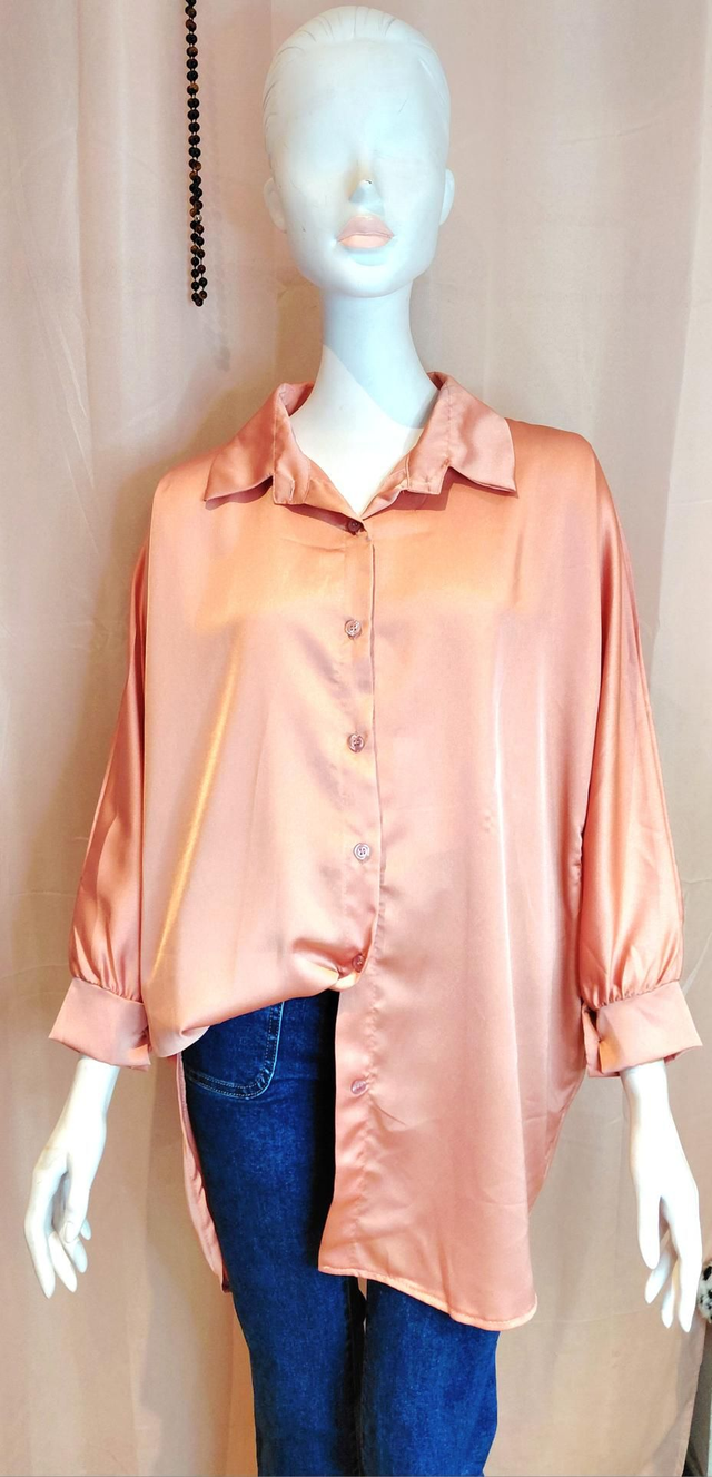 🌈 Chemise Satinée Rose poudré Oversize jusqu&#039;à une Taille 50🌈