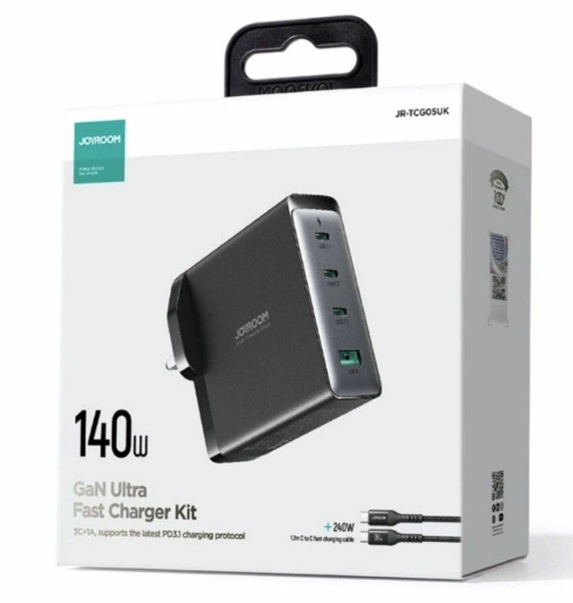 Joyroom polnilec 140W USB 3xTipC TipA GaN PD + kabel črn JR-TCG05EU