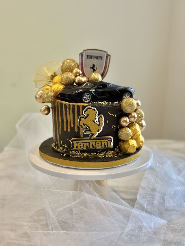 Ferrari Black &amp; Gold Birthday Cake