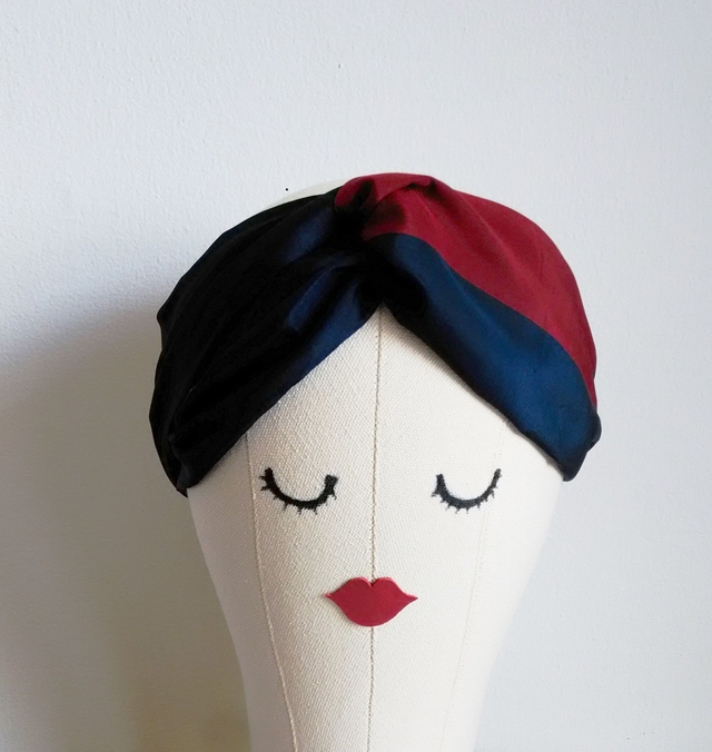 Japanese Vintage Silk Fabric Headband, Arrow Feather YABANE Pattern, Dark Blue Colour Hair Accessory, Gift for Her