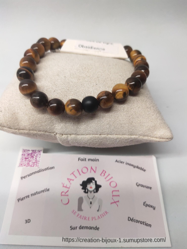 Bracelet oeil de tigre, obsidienne 