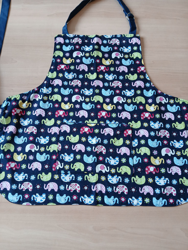 Child's Navy Elephant Print Apron: Fully Lined with Pocket