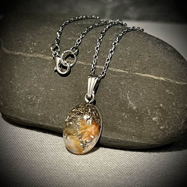 Crystal Energy Oval Pendant with Carnelian/metal shavings (small)