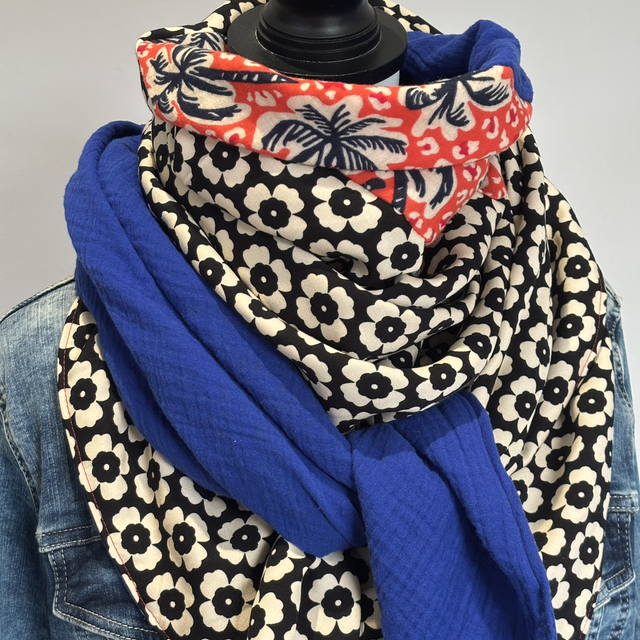 Foulard triangle — Bleu électrique & Mix imprimés