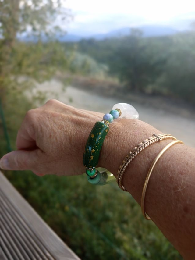 Bracelet perles tubes Arya tacheté Panna