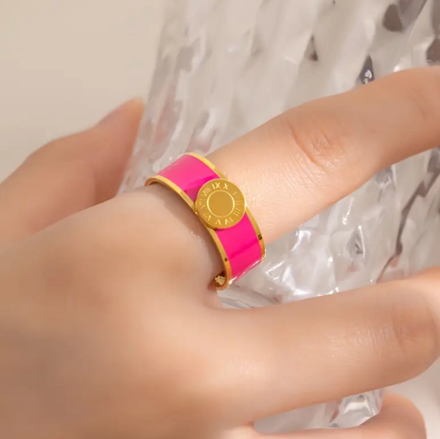 Pink enamel ring