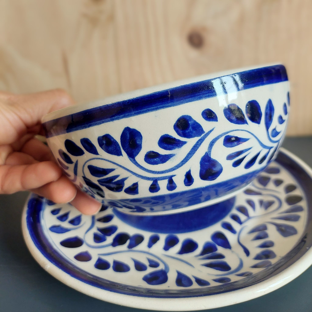 Set bol 14 cm et assiette 19 cm en céramique mayolique – fait main à Dolores Hidalgo, Mexique