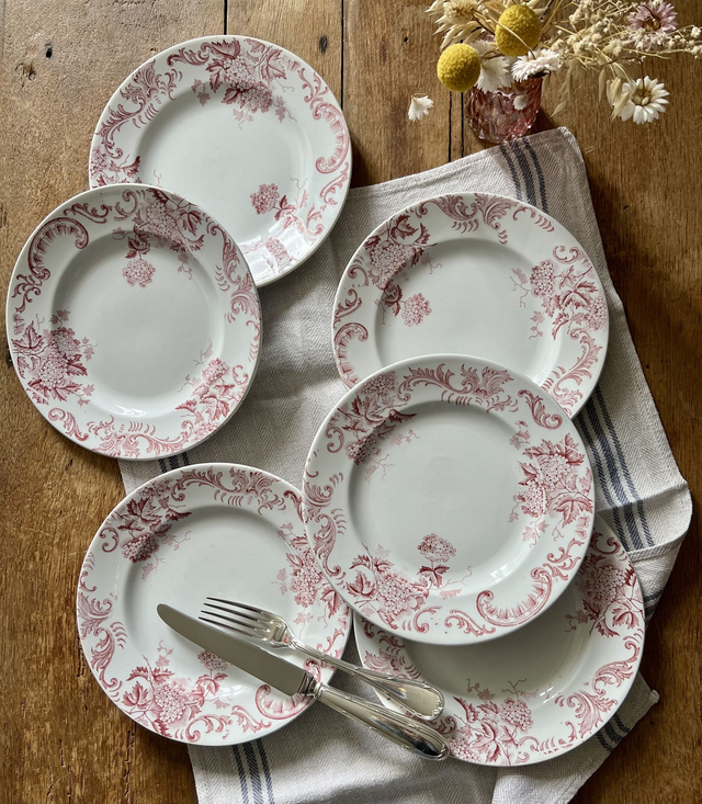 BOULE-DE-NEIGE - Suite de 6 assiettes plates signées St Amand & Hamage Nord - Terre de Fer