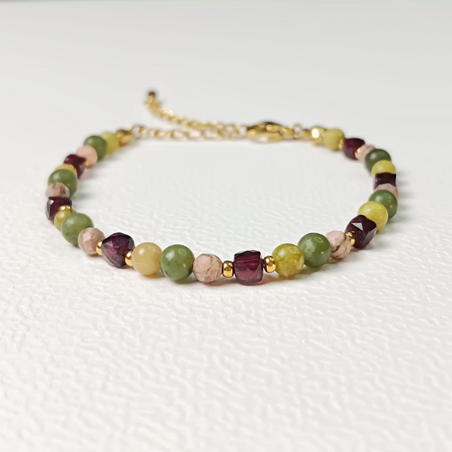 Bracelet NOMADE, Rhodochrosite, Grenat, Serpentine