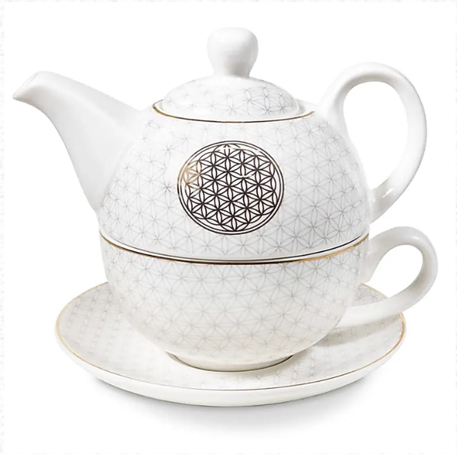 Théière « solitaire » fleur de vie. Ensemble 3 pièces 