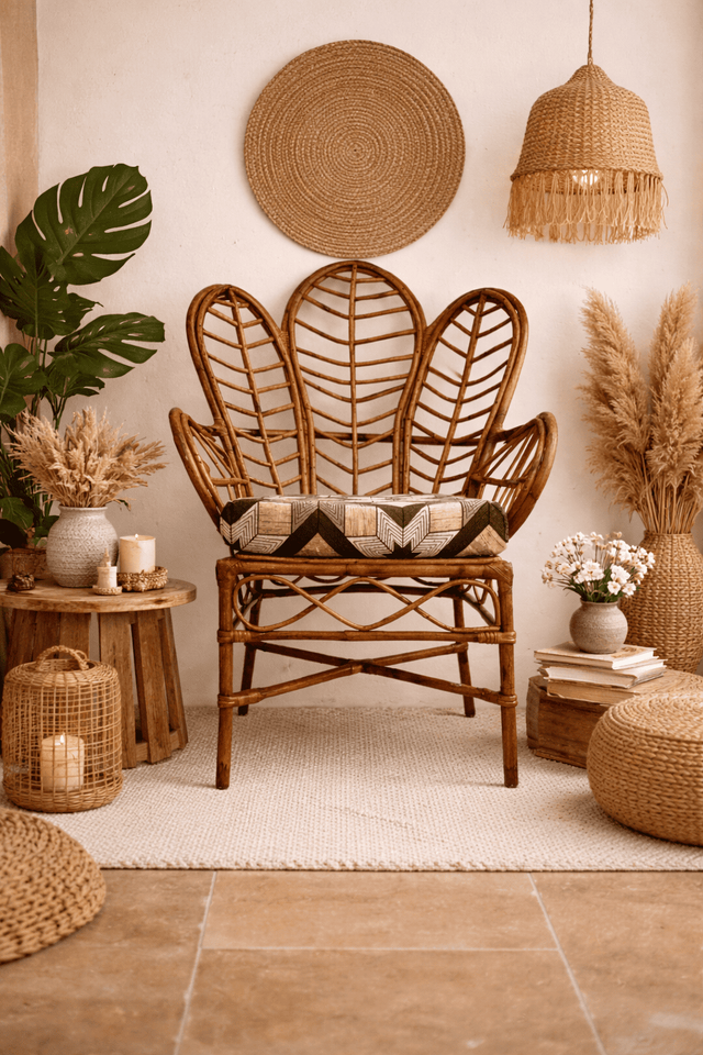 Fauteuil fleur original en rotin