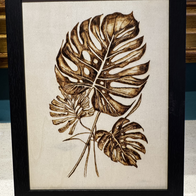 Saturday 14th March  Monstera Plant Leaf Inspired Pyrography Workshop in Ecclessall Woods