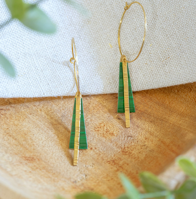 Boucles d'oreilles Tria - Doré, vert