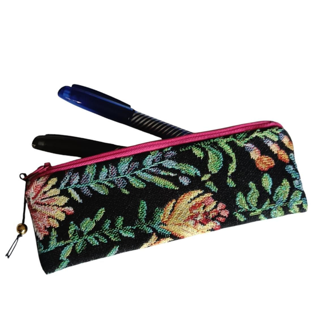 Mini Trousse pour stylos Jacquard Fleurs / Trousse en tapisserie 