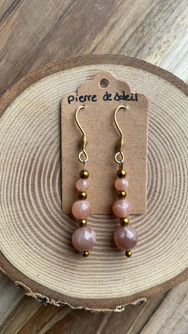 Boucles pendantes PIERRE DE SOLEIL Acier inoxydable doré