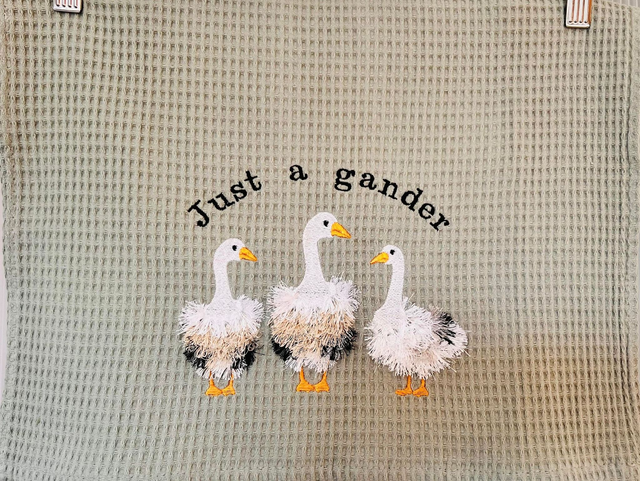 Embroidered tea towel - Just a Gander