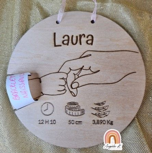 Rond de naissance personnalisé avec prénom emplacement pour bracelet de naissance