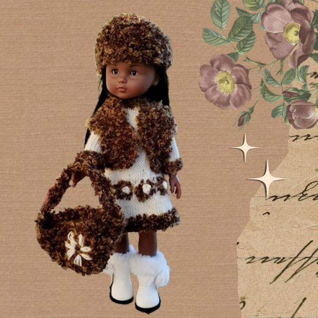 Sac poupée en laine marron brodé d&quot;une fleur