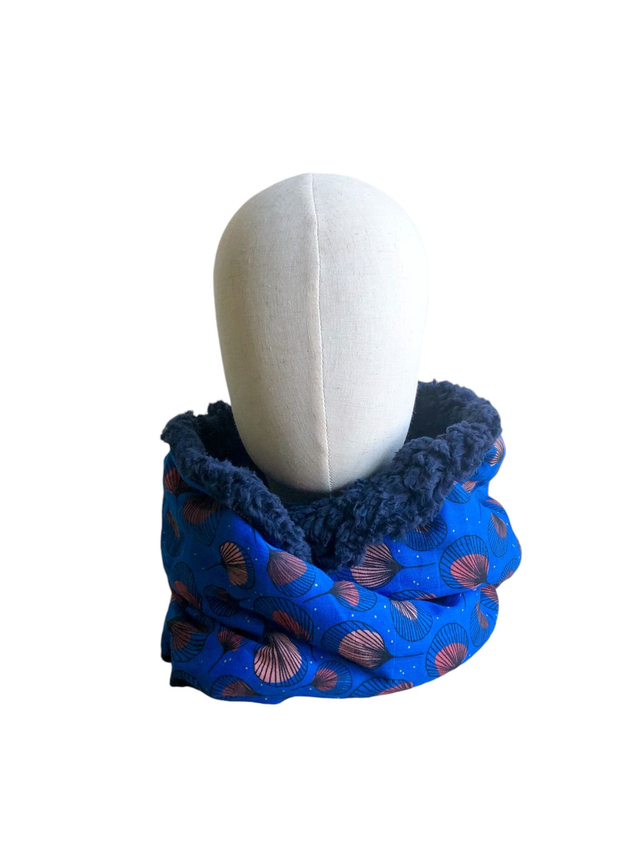 Echarpe double tour Sherpa - PLUMES - bleu et rouge