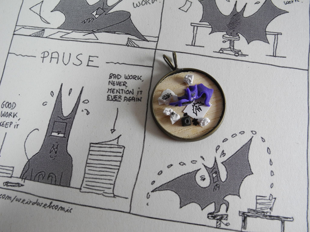 Bat drawing comics – weird collaborative Miniature Sculpture with Paul Winck