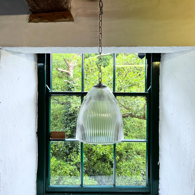 A Vintage Prismatic Glass Snowdrop Pendant Light
