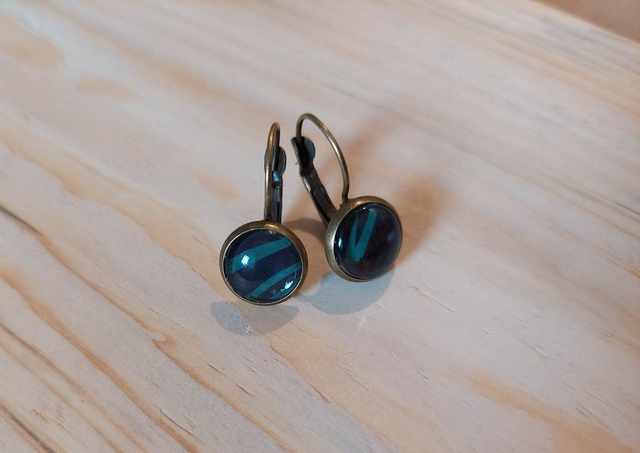 Boucles d'oreille Cabochon Dormeuse Rayé vert