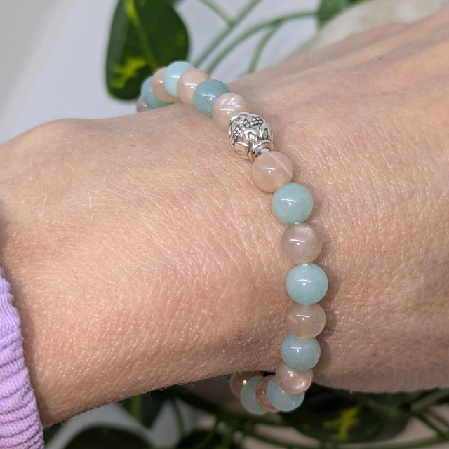 Bracelet "Pierre de soleil & Amazonite" 6mm BR-136