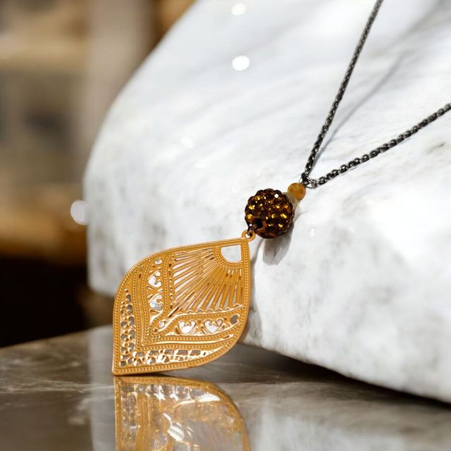 Collier acier inoxydable et cristal orange